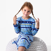 Hanukkah Fair Isle Bamboo Girls' Long Sleeve Dress