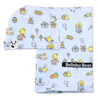 Easter Bunny Blue Bamboo Swaddle & Beanie Set