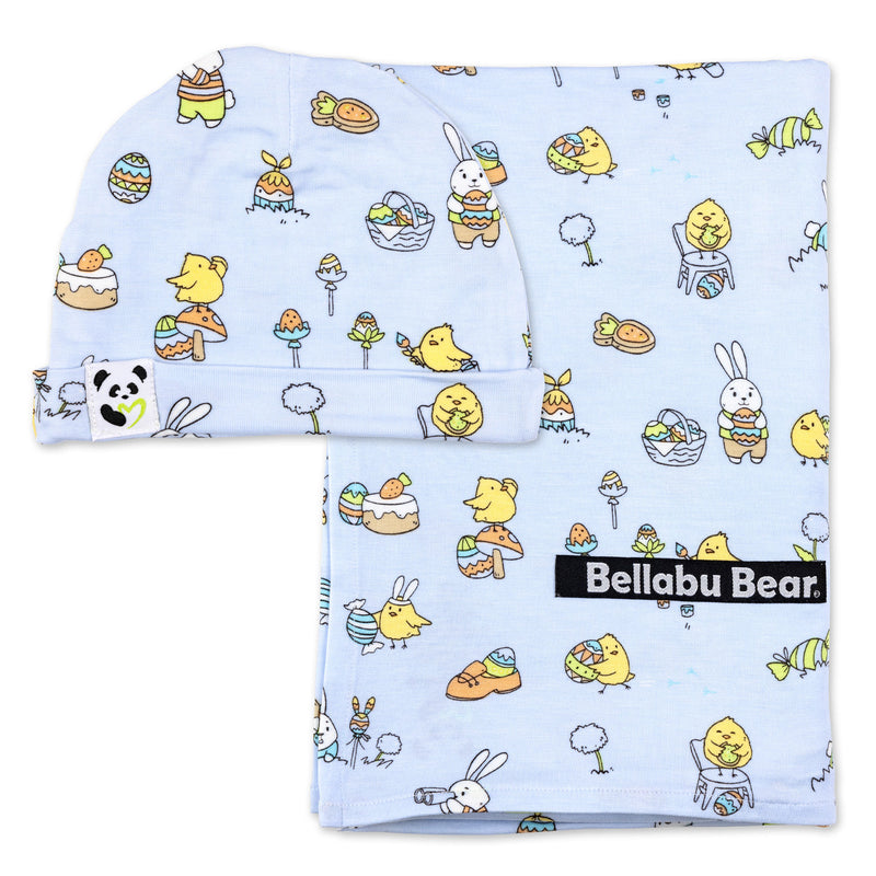 Easter Bunny Blue Bamboo Swaddle & Beanie Set