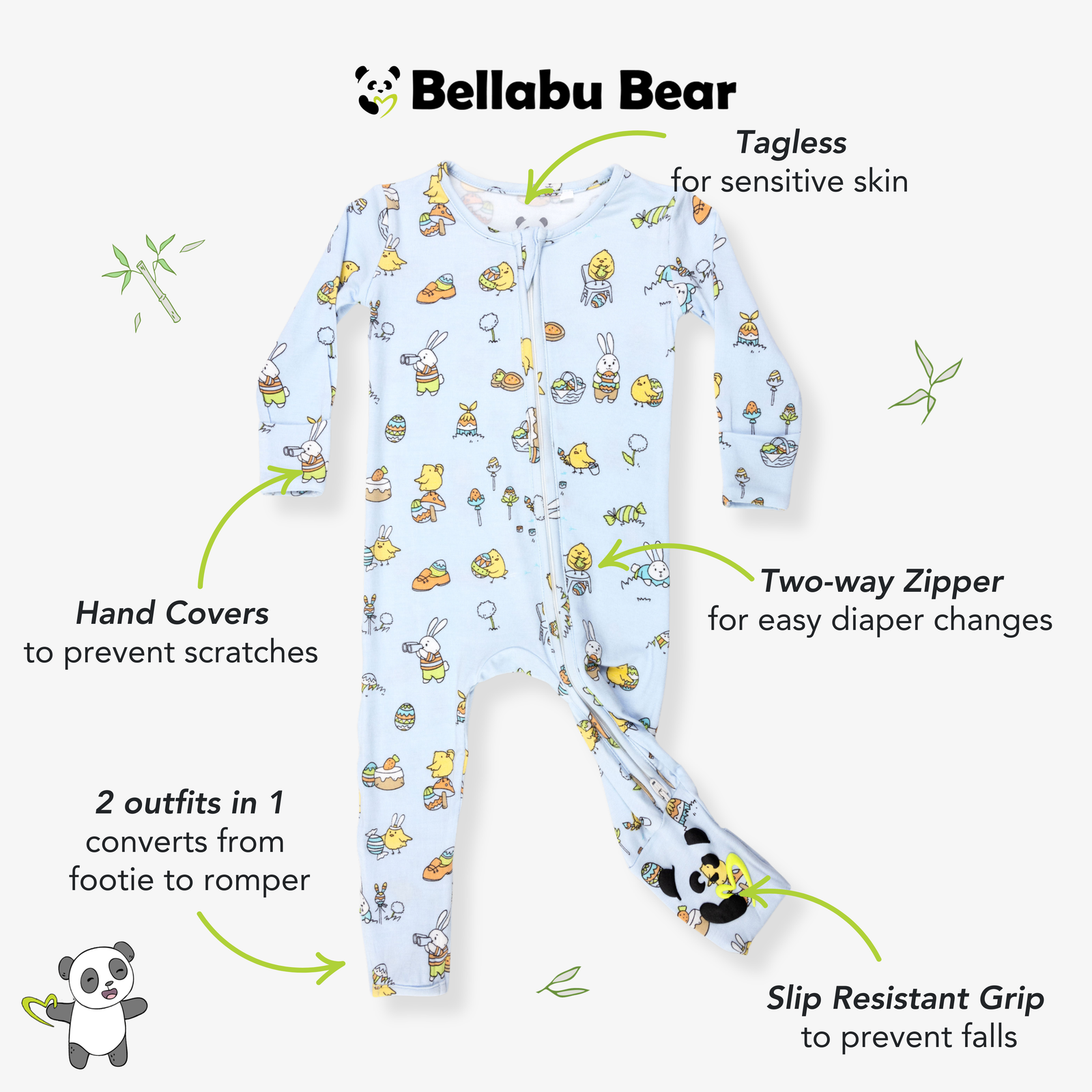 Easter Bunny Blue Bamboo Convertible Footie