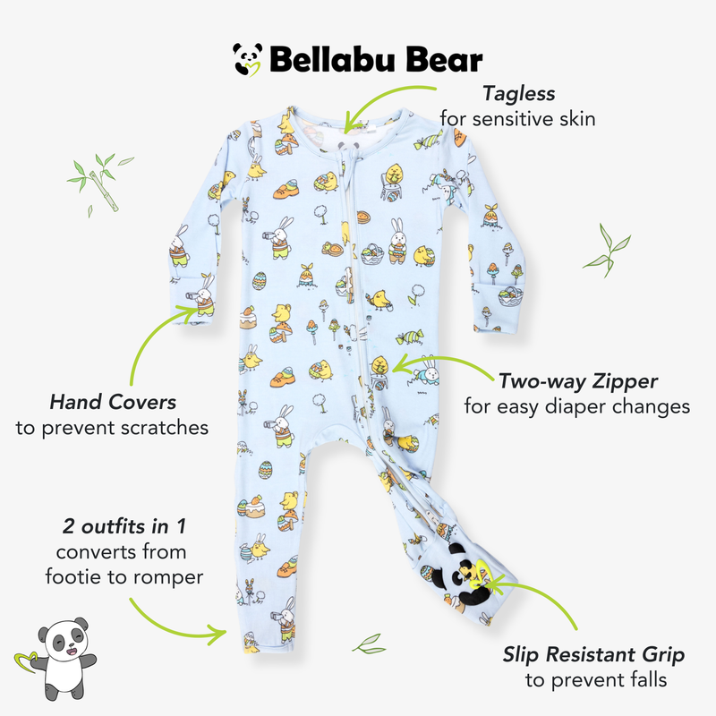 Easter Bunny Blue Bamboo Convertible Footie