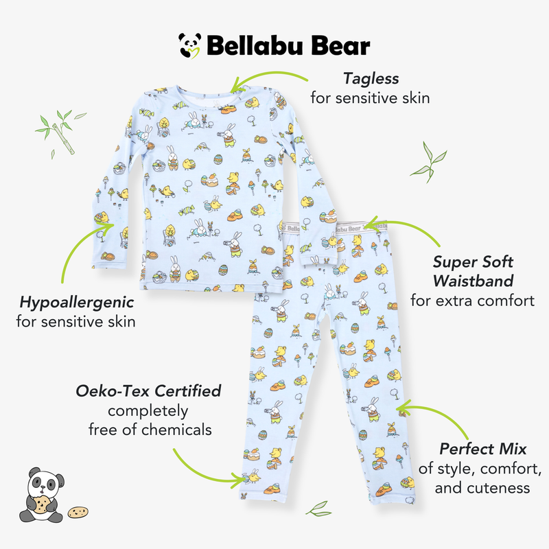 Easter Bunny Blue Bamboo Kids Pajamas
