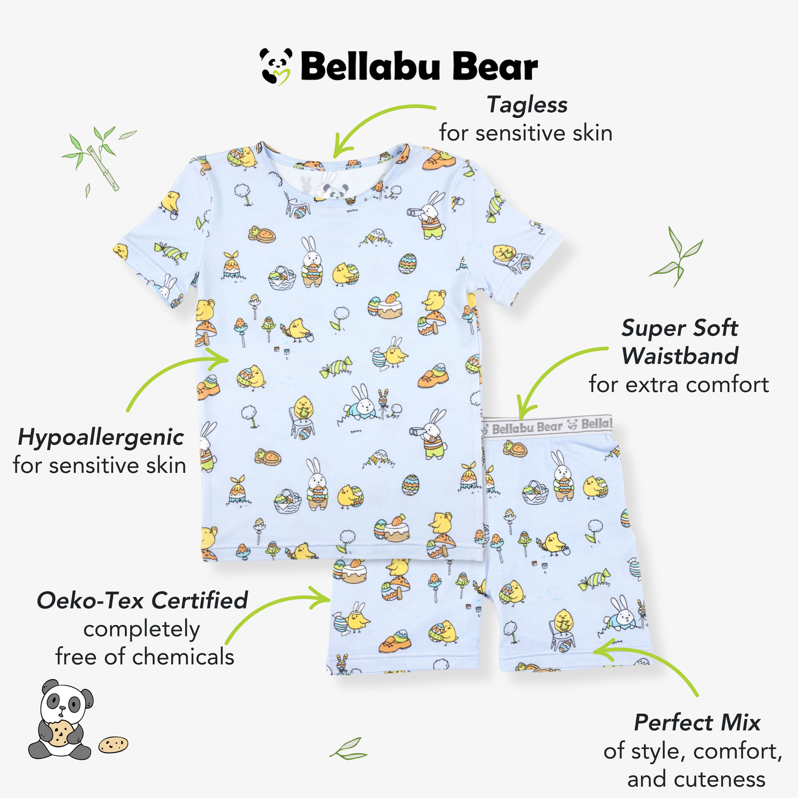 Easter Bunny Blue Bamboo Kids Pajama Short Set