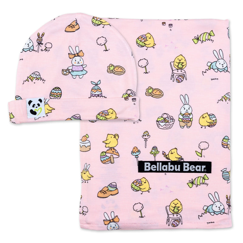 Easter Bunny Pink Bamboo Swaddle & Beanie Set
