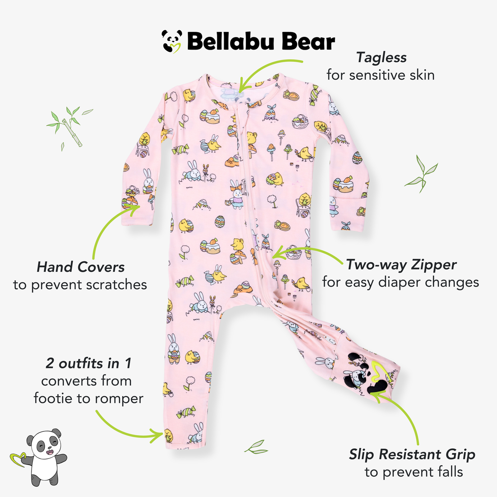 Easter Bunny Pink Bamboo Convertible Footie