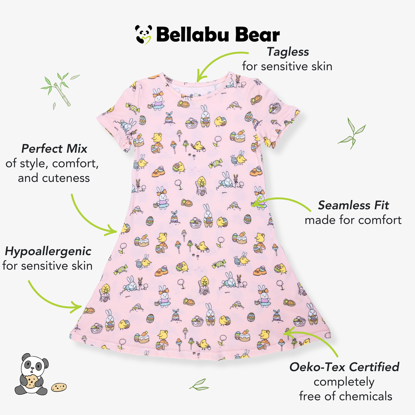 Easter Bunny Pink Bamboo Girls' Short Sleeve Dress