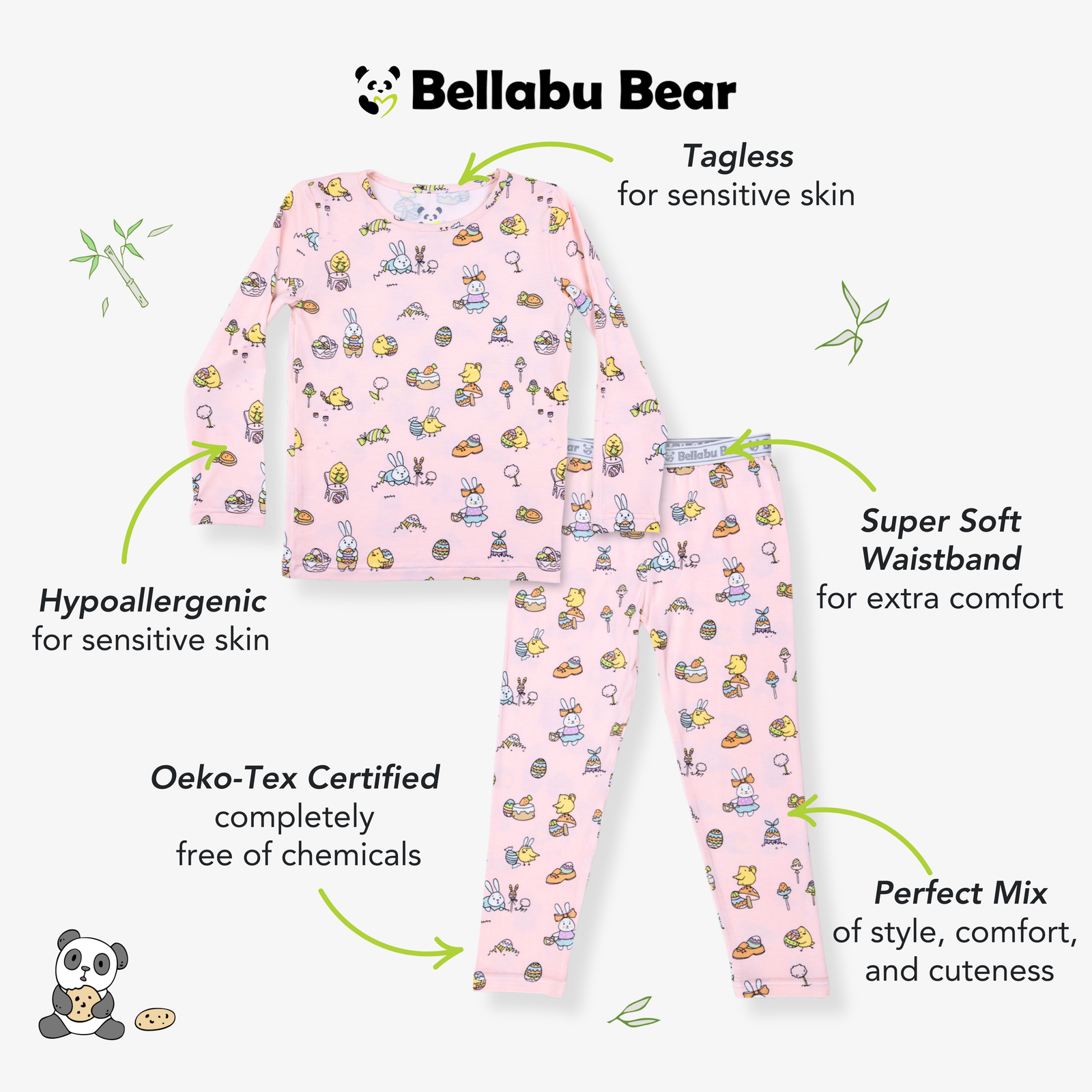 Easter Bunny Pink Bamboo Kids Pajamas