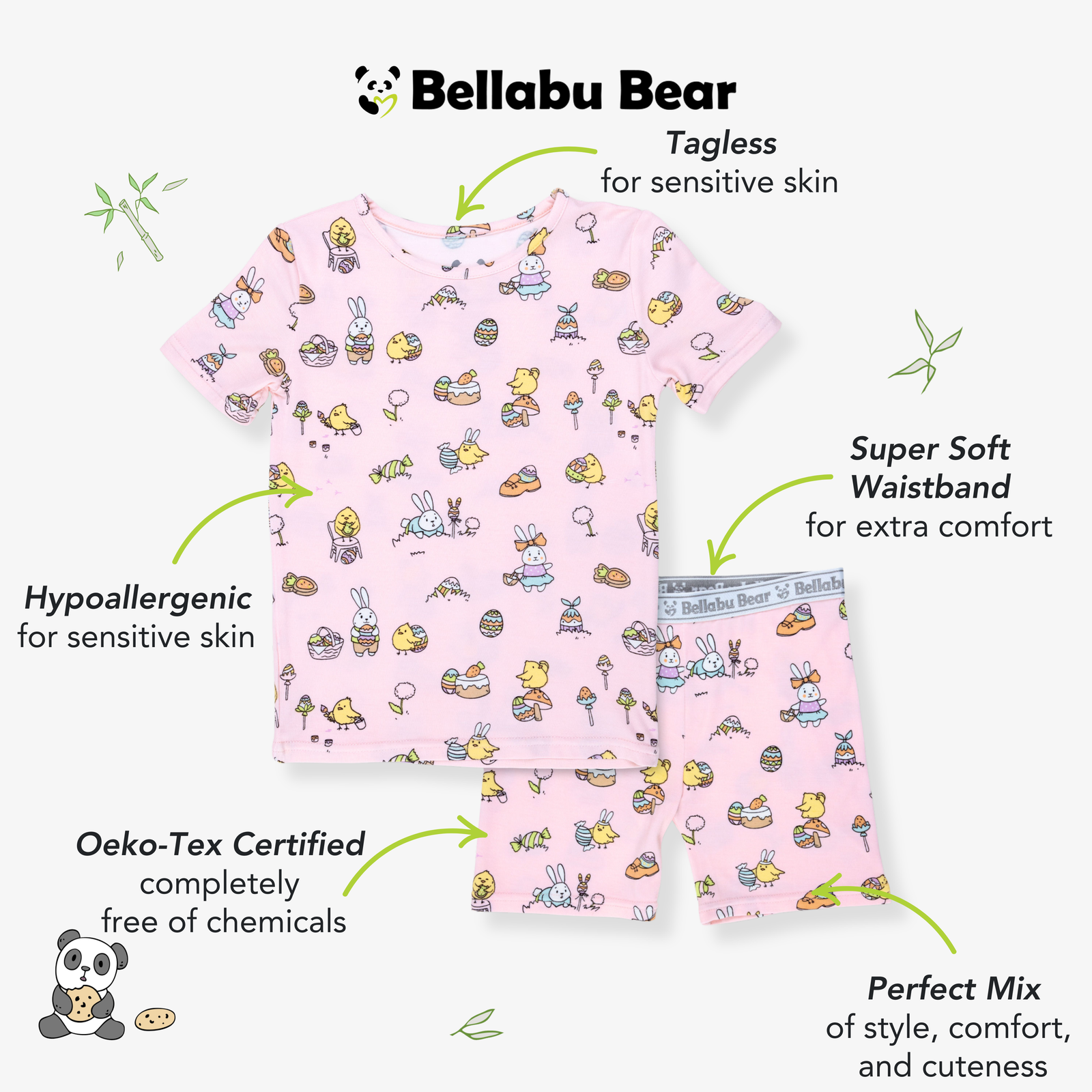 Easter Bunny Pink Bamboo Kids Pajama Short Set