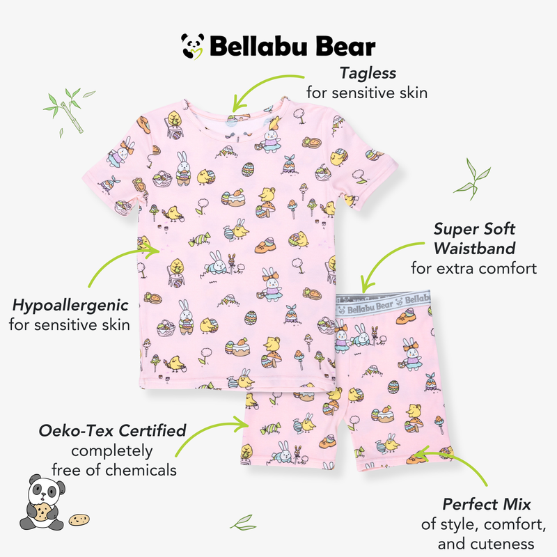 Easter Bunny Pink Bamboo Kids Pajama Short Set