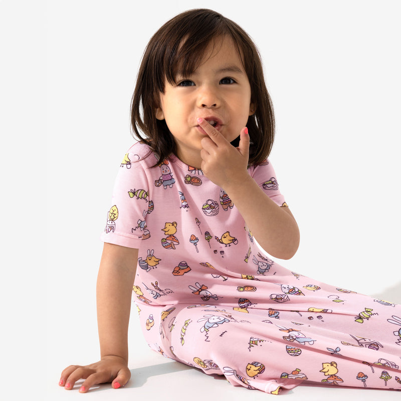 Easter Bunny Pink Bamboo Girls' Short Sleeve Dress