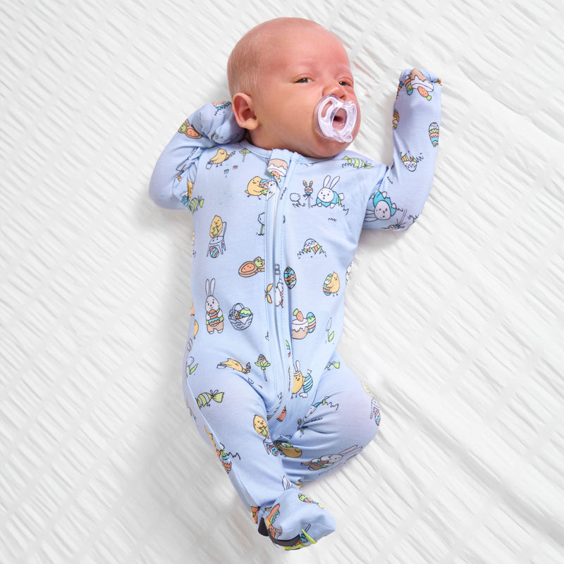 Easter Bunny Blue Bamboo Convertible Footie