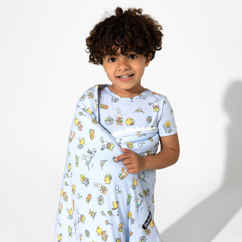 Easter Bunny Blue Bamboo Blanket