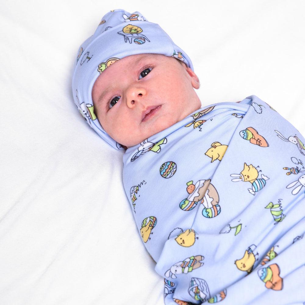 Easter Bunny Blue Bamboo Swaddle & Beanie Set