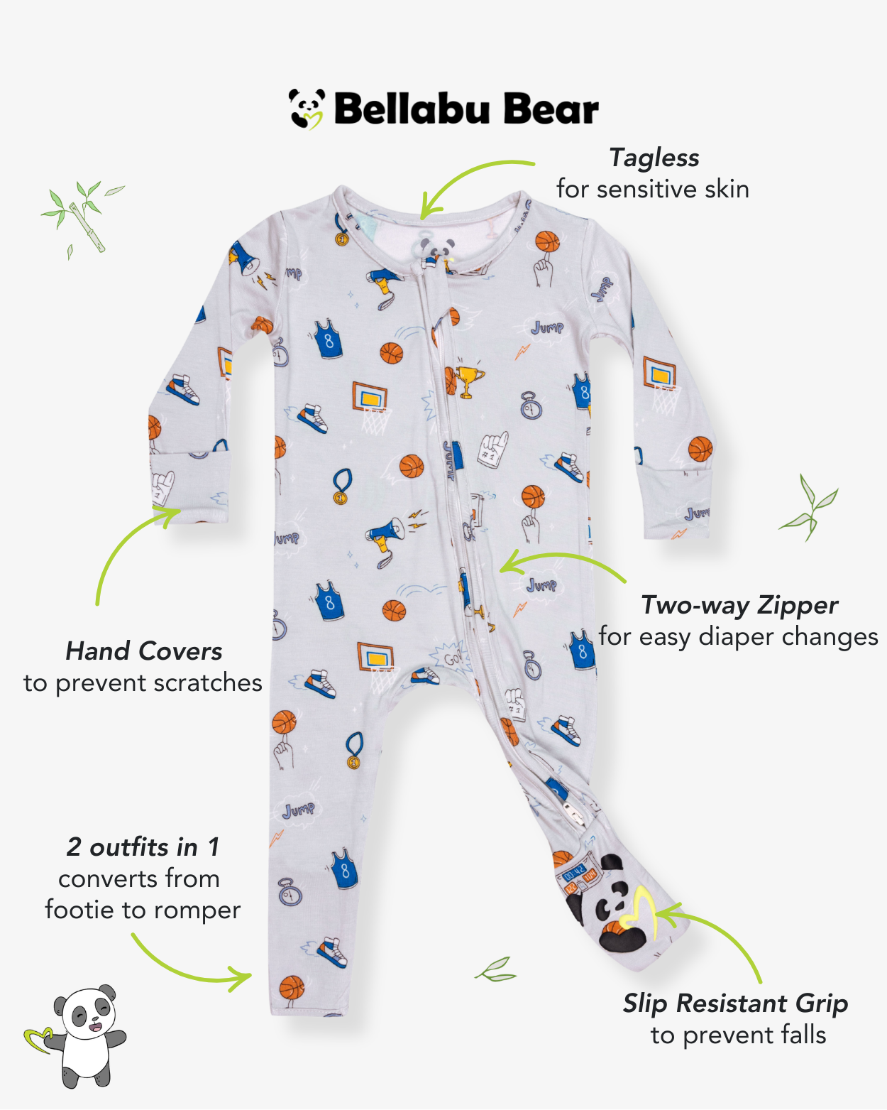 All Star Basketball Bamboo Convertible Footie