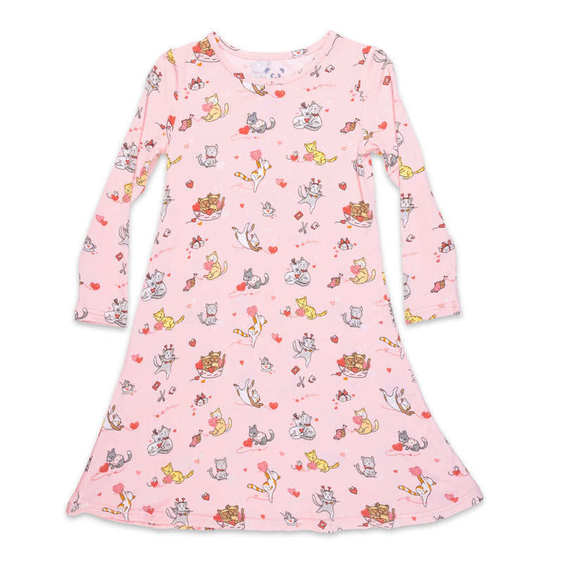 Love Kittens Bamboo Girls' Long Sleeve Dress