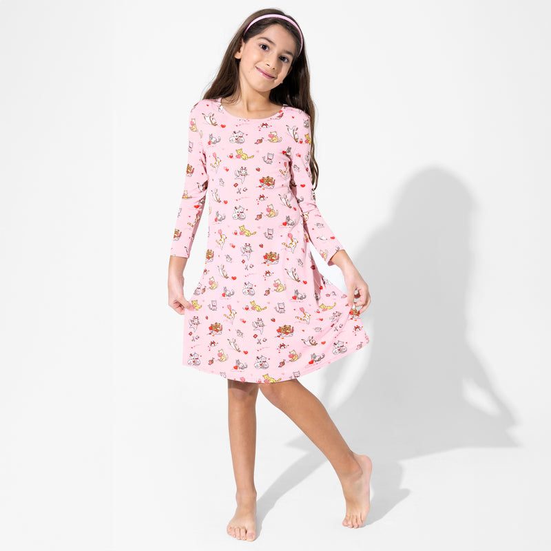 Love Kittens Bamboo Girls' Long Sleeve Dress