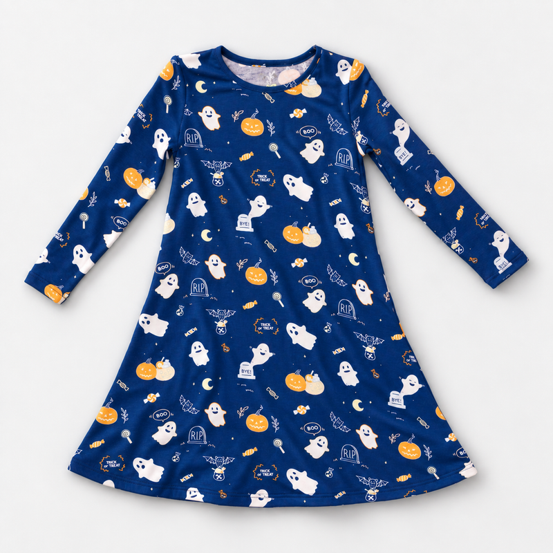 Ghosts Bamboo Girls' Long Sleeve Dress