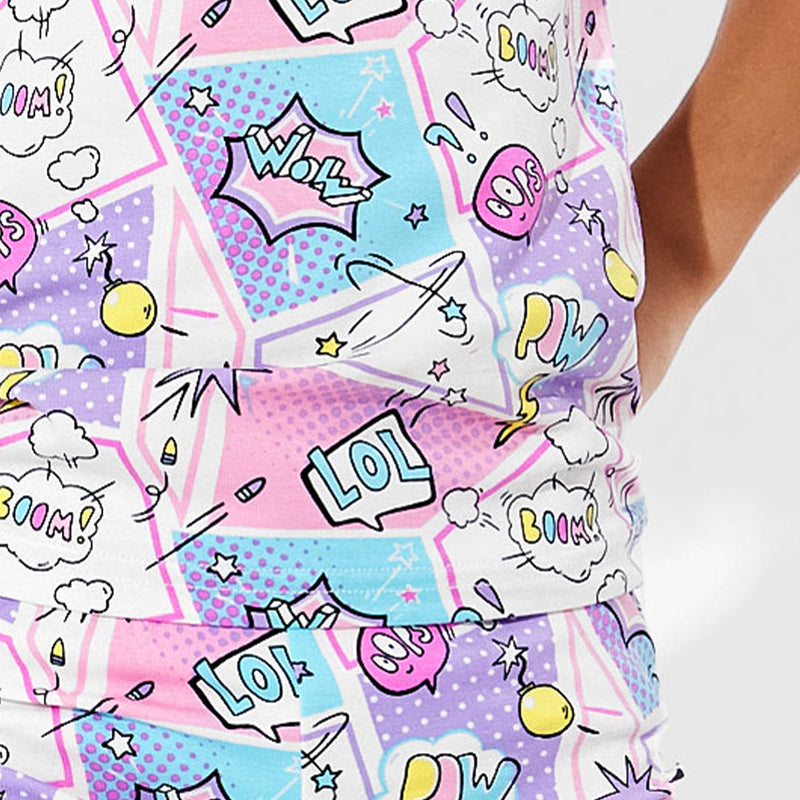 Comic Purple Bamboo Kids Pajama Short Set