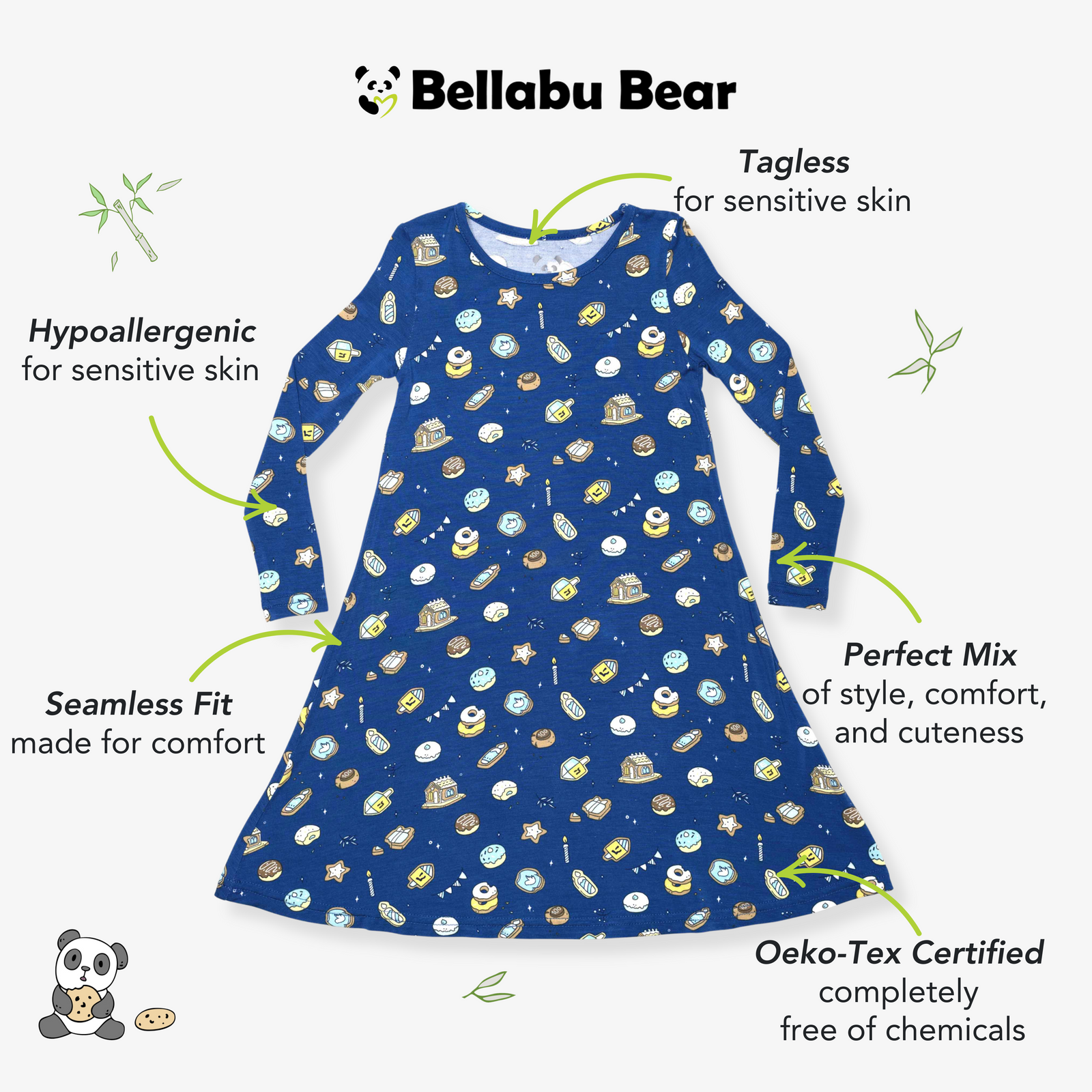 Hanukkah Cookies Bamboo Girls' Long Sleeve Dress