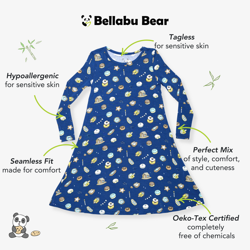 Hanukkah Cookies Bamboo Girls' Long Sleeve Dress