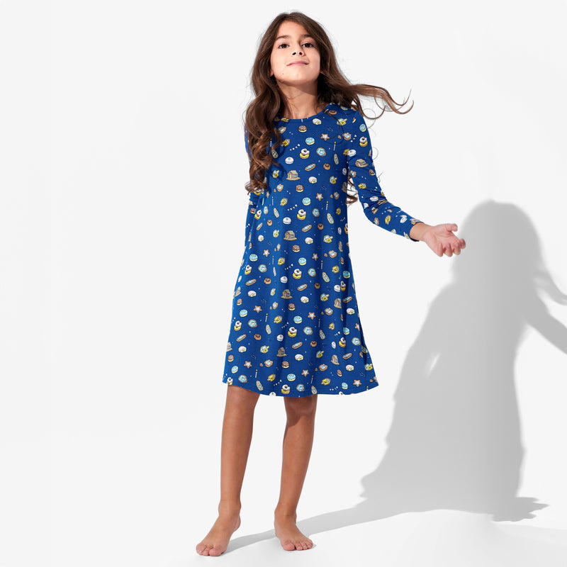 Hanukkah Cookies Bamboo Girls' Long Sleeve Dress
