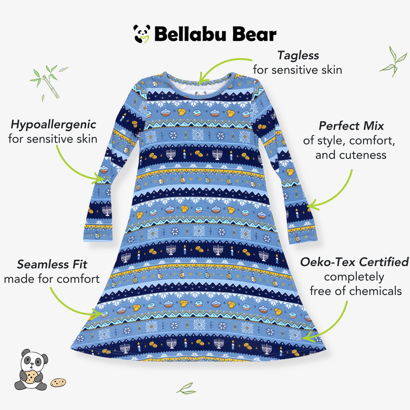 Hanukkah Fair Isle Bamboo Girls' Long Sleeve Dress