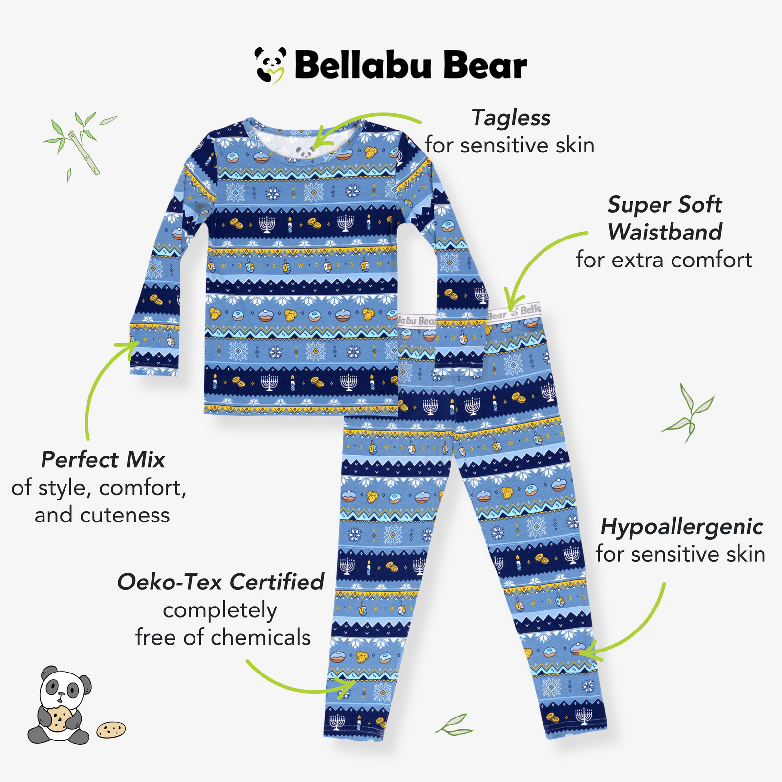 Hanukkah Fair Isle Bamboo Kids Pajamas
