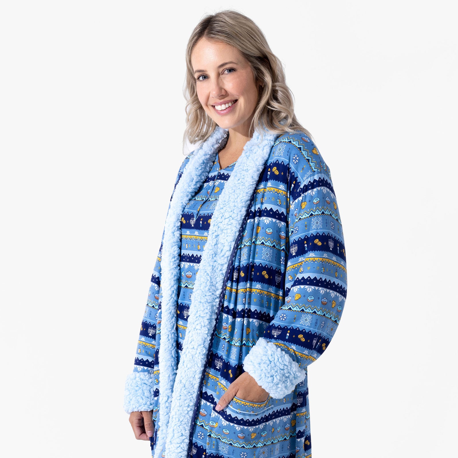 Hanukkah Fair Isle Adult Bamboo Sherpa Bathrobe