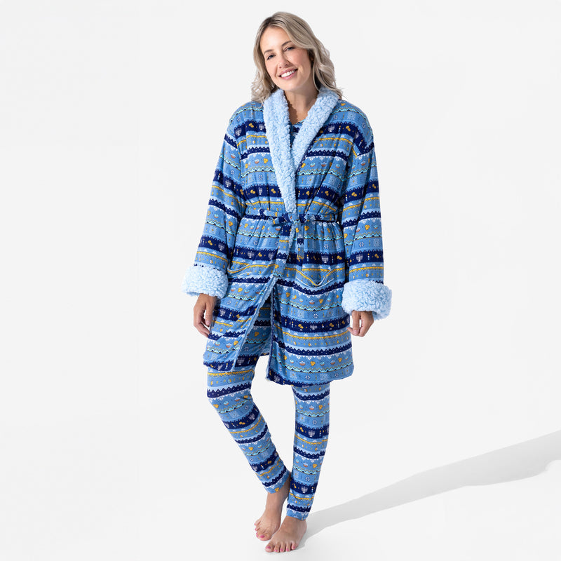 Hanukkah Fair Isle Adult Bamboo Sherpa Bathrobe