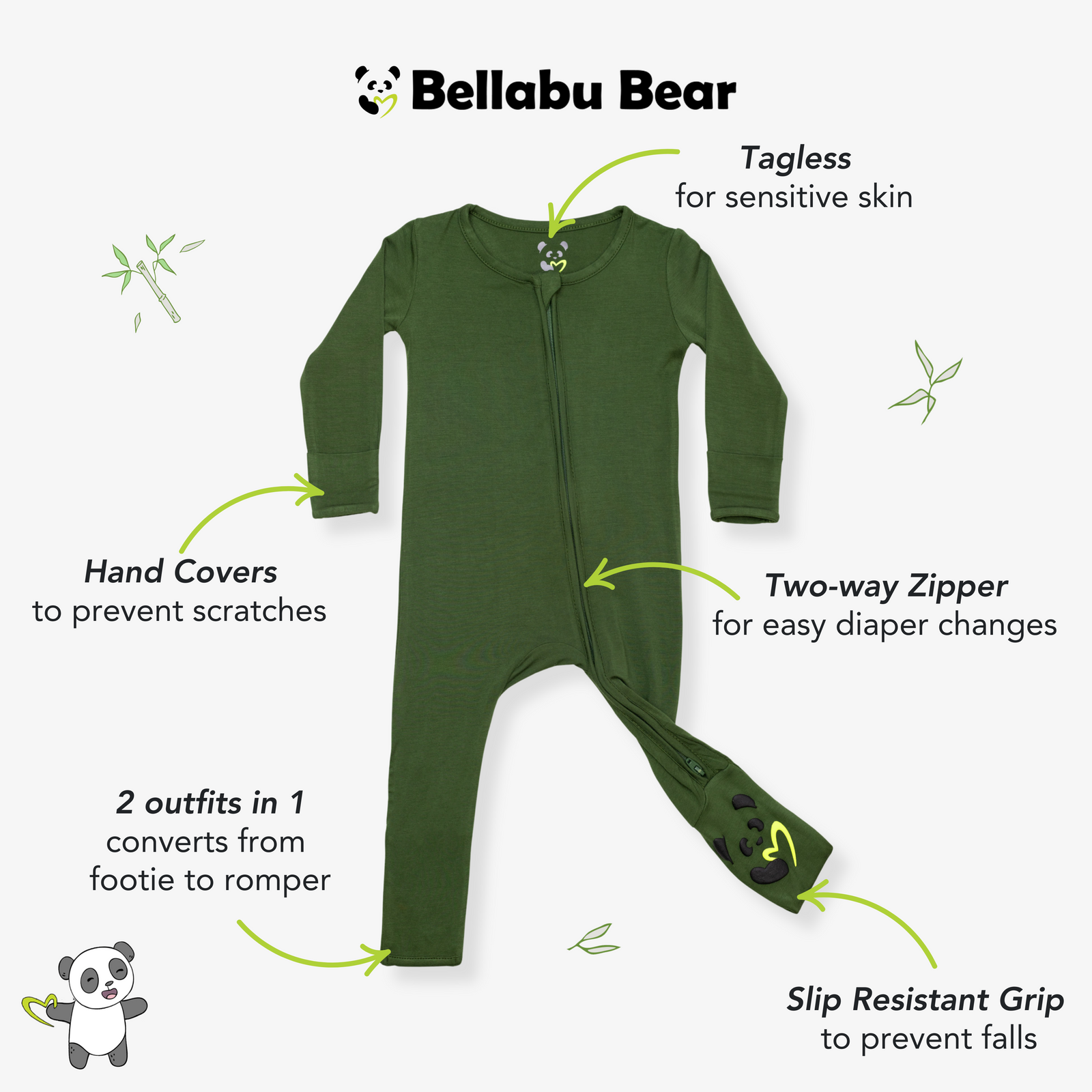 Evergreen Bamboo Convertible Footie