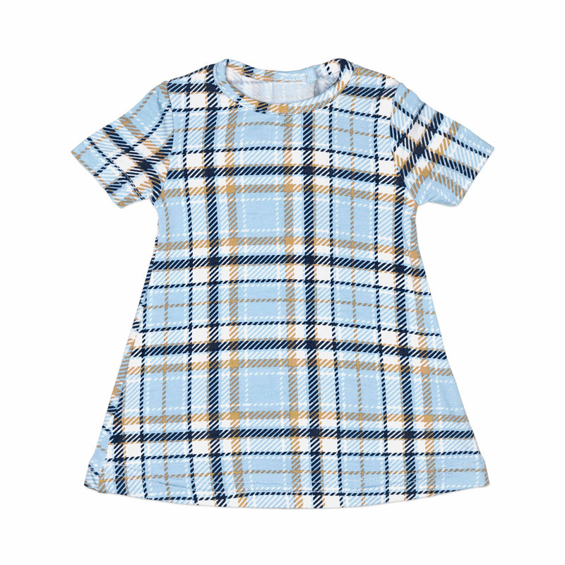 Holiday Plaid Blue Bamboo Matching Girls' 18" Doll Dress