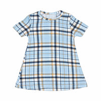 Holiday Plaid Blue Bamboo Matching Girls' 18" Doll Dress