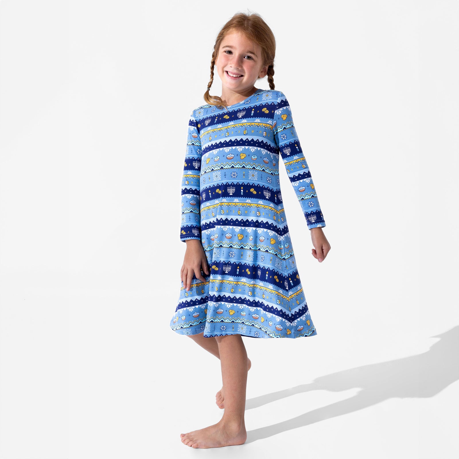 Hanukkah Fair Isle Bamboo Girls' Long Sleeve Dress