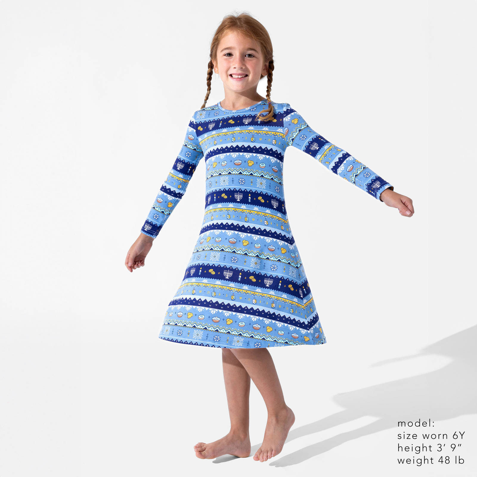 Hanukkah Fair Isle Bamboo Girls' Long Sleeve Dress