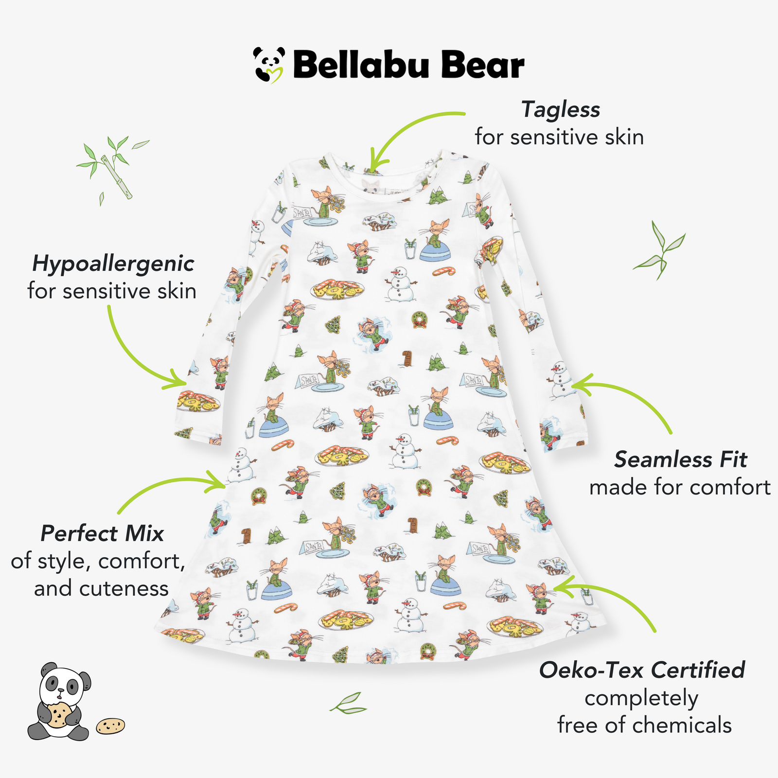 If You Give A Mouse A Cookie Christmas Bamboo Girls' Long Sleeve Dress