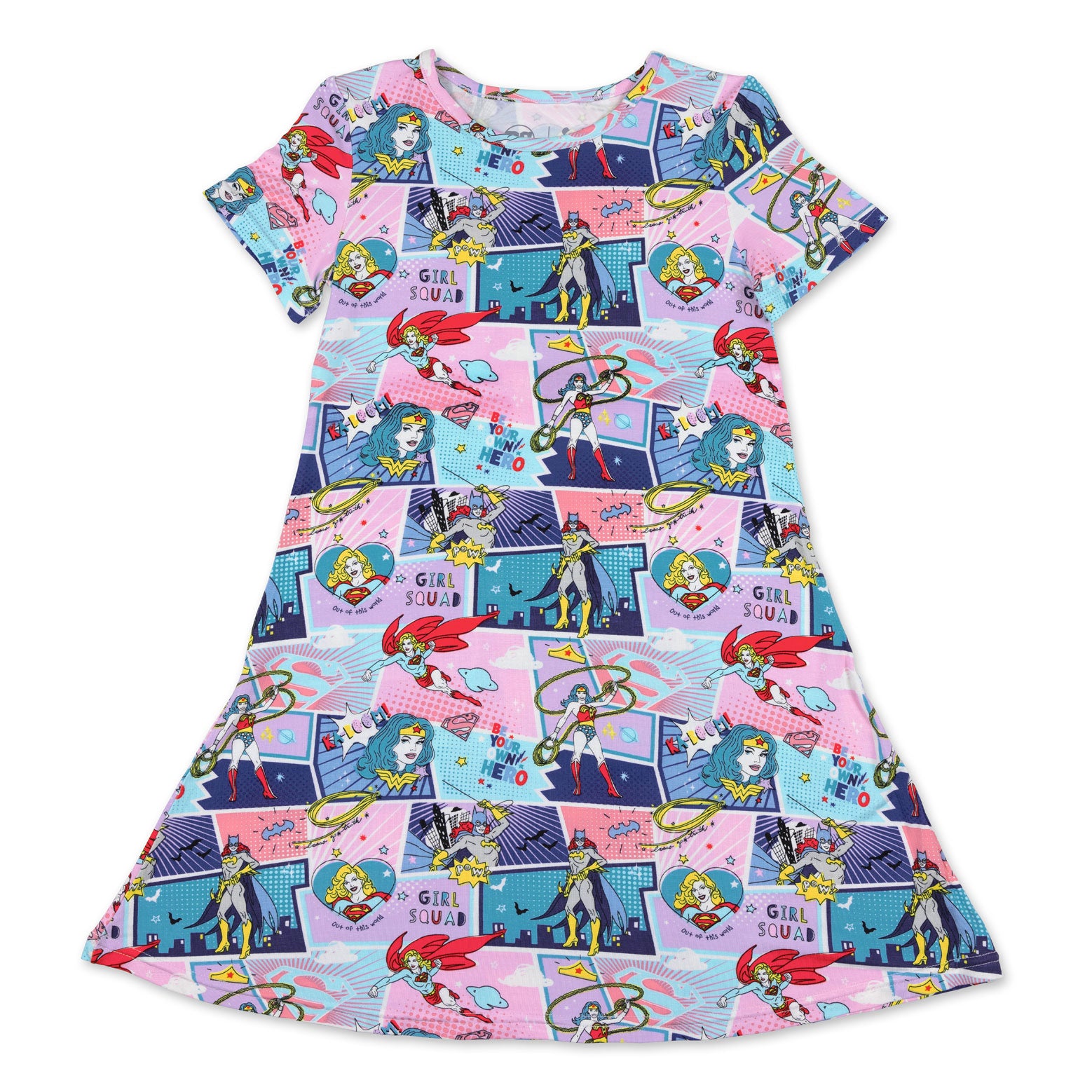 Justice League Heroines Bamboo Girls' Short Sleeve Dress: Super Style! - Bellabu Bear Justice League Heroines Bamboo Girls' Short Sleeve Dress: Super Style! - Bellabu Bear