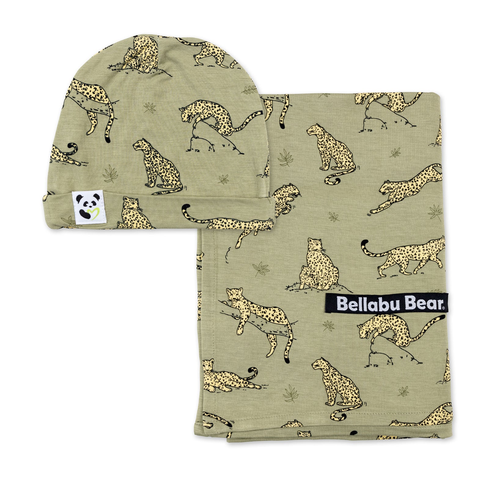 Sage & Spots Leopard Bamboo Swaddle & Beanie Set
