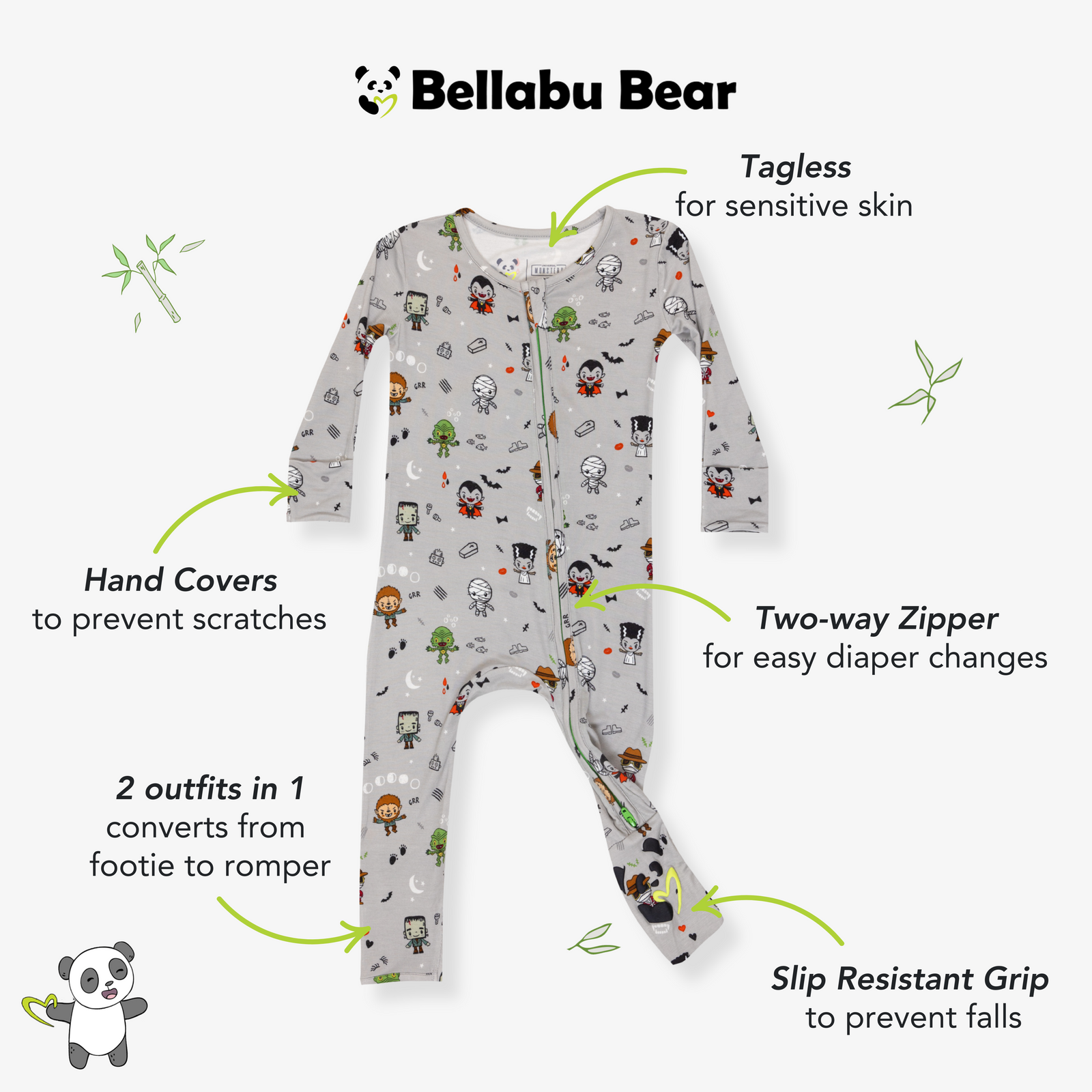 Little Monsters Bamboo Convertible Footie