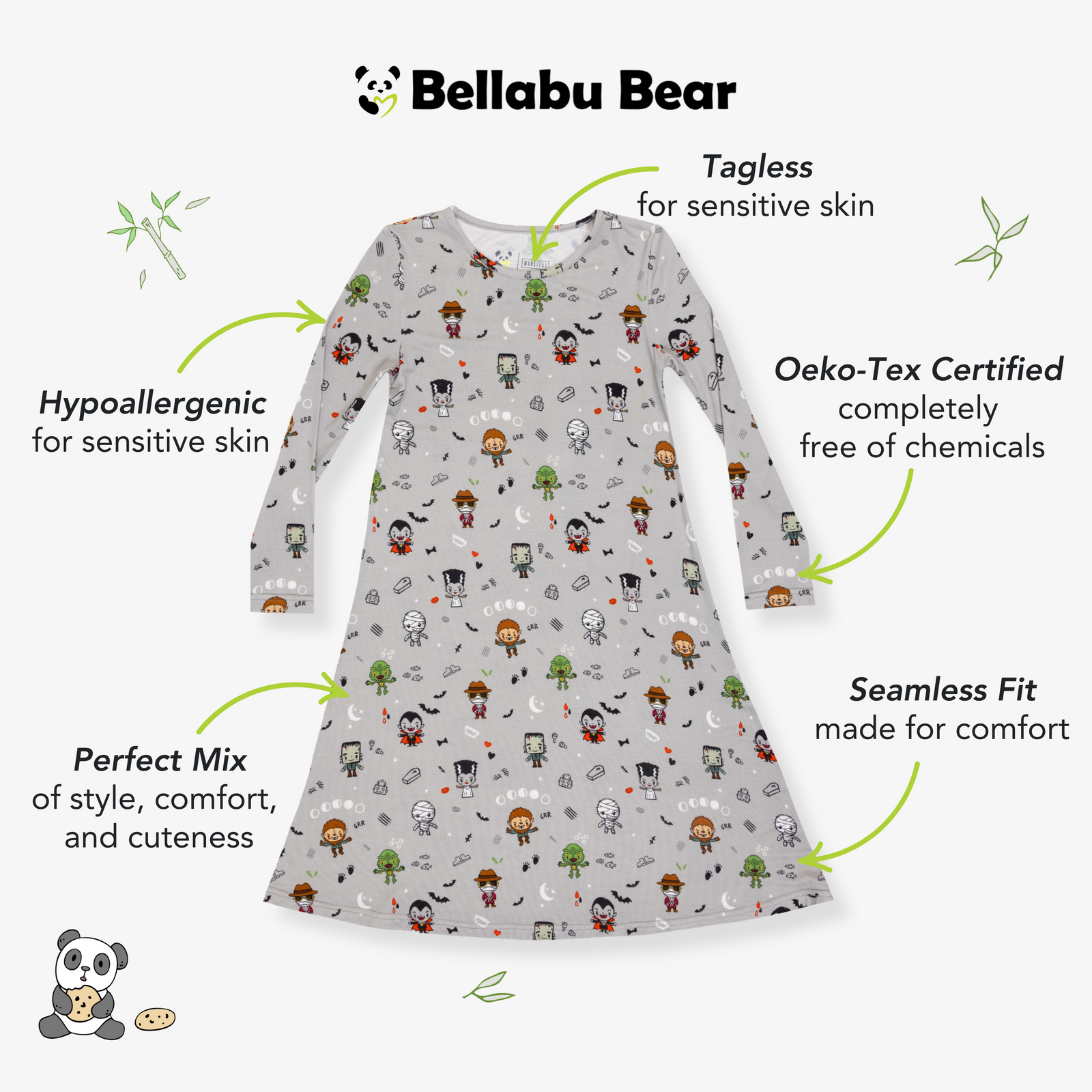 Little Monsters Bamboo Girls' Long Sleeve Dress