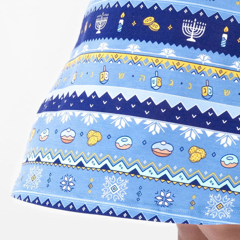 Hanukkah Fair Isle Bamboo Girls' Long Sleeve Dress