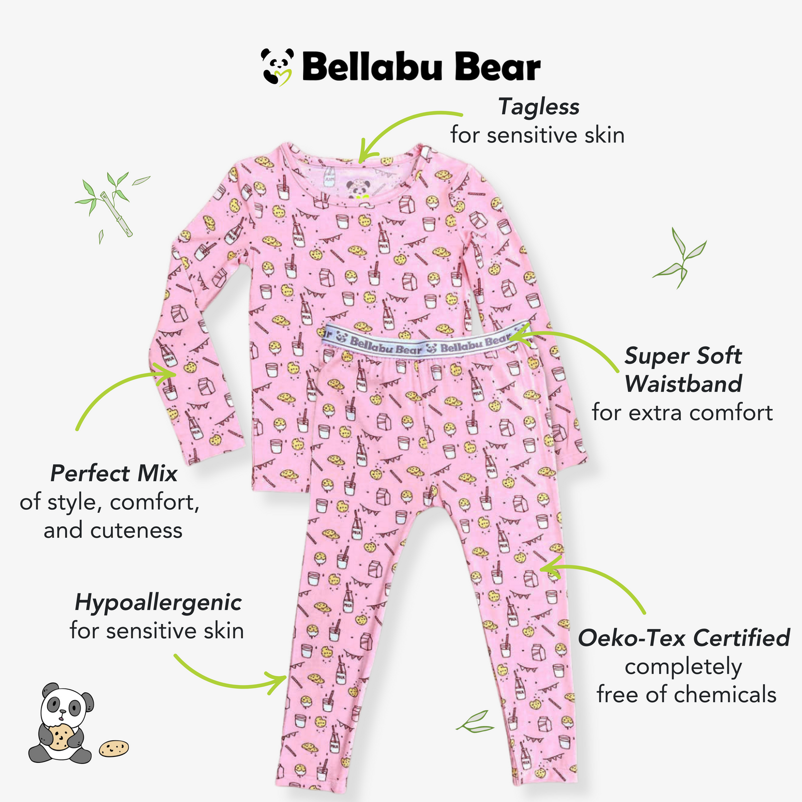 Milk & Cookies Pink Bamboo Kids Pajamas