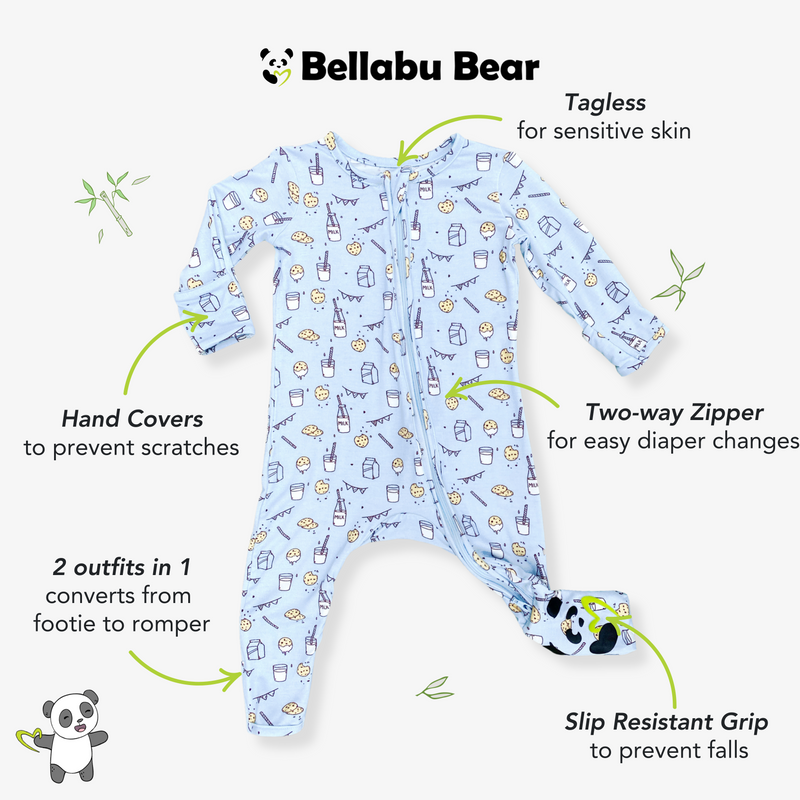 Milk & Cookies Blue Bamboo Convertible Footie
