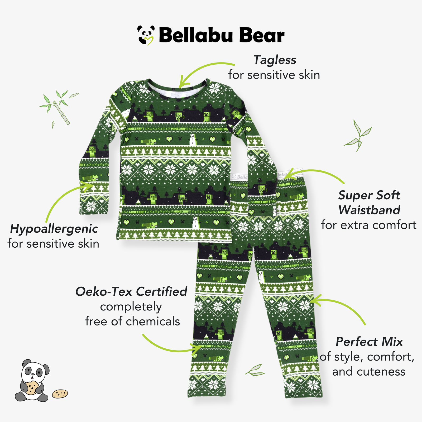Minecraft Creeper Holiday Bamboo Kids Pajamas