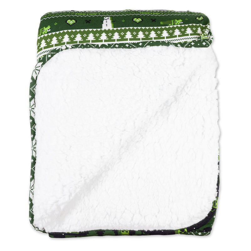 Minecraft Creeper Holiday Bamboo Sherpa Blanket