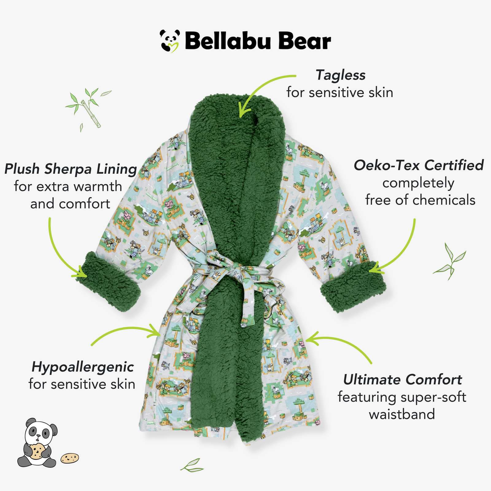 Minecraft Overworld Dreams bamboo Adult Sherpa Bathrobe