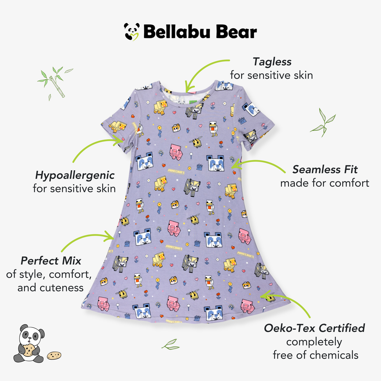 Minecraft Pixel Pals Bamboo Girls' Short Sleeve Dress