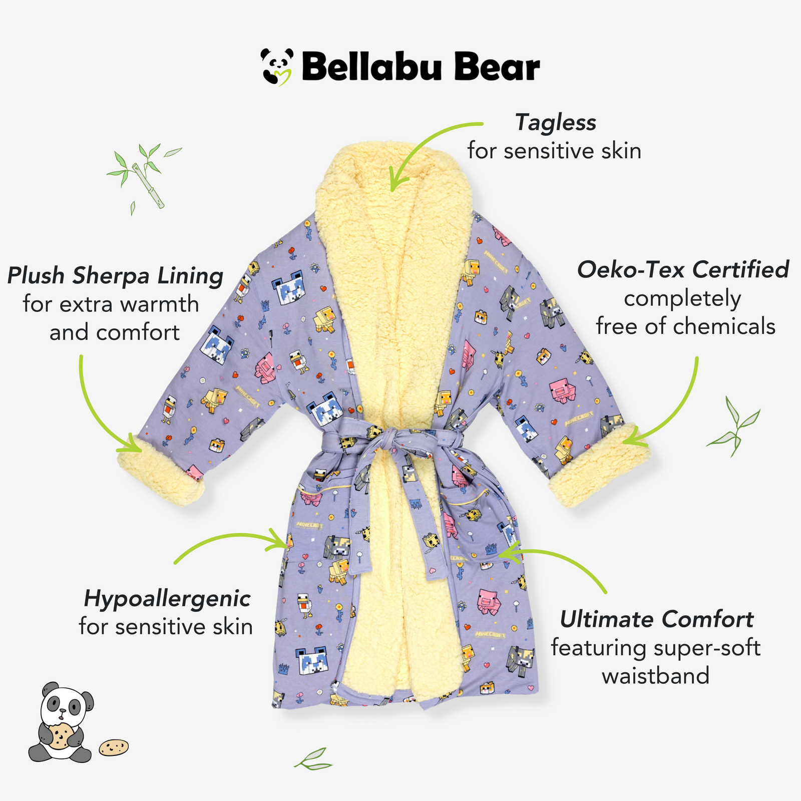 Minecraft Pixel Pals Bamboo Adult Sherpa Bathrobe