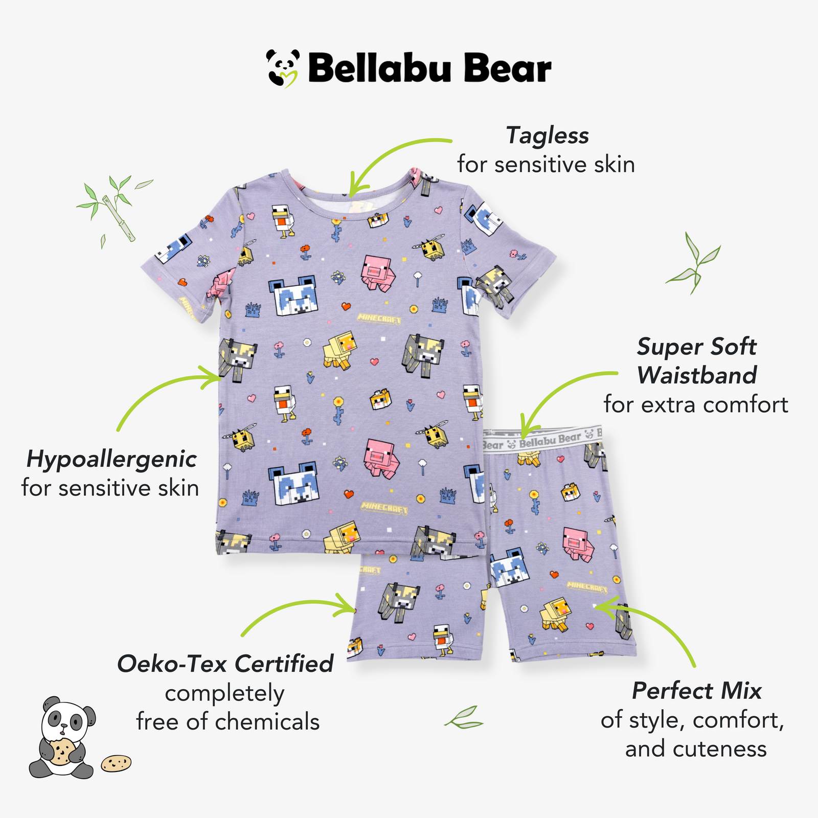 Minecraft Pixel Pals Bamboo Kids Pajama Short Set