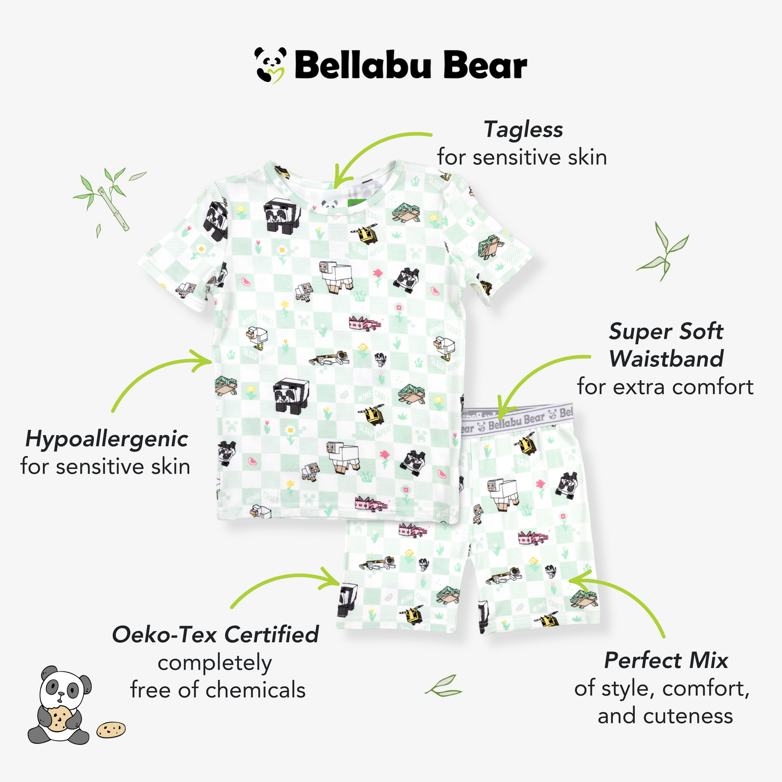 Minecraft Sleep Repeat Bamboo Kids Pajama Short Set