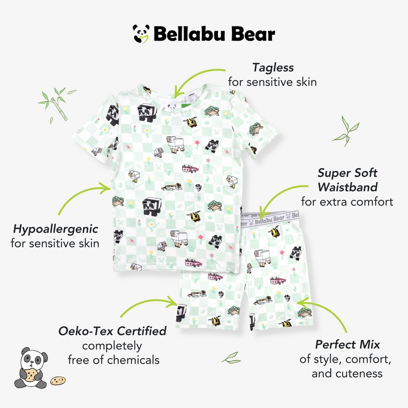 Minecraft Sleep Repeat Bamboo Kids Pajama Short Set